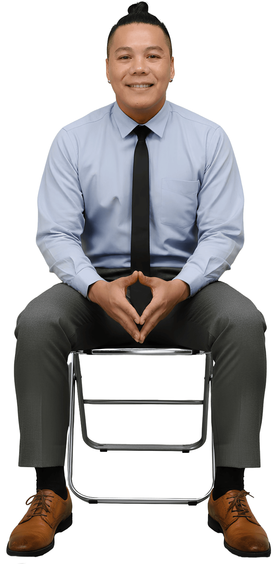 Red, with welcoming smile